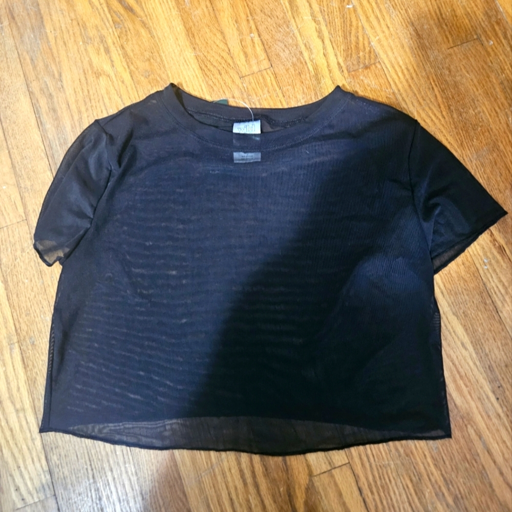 wild fable black sheer short sleeve t-shirt size S (4-6)